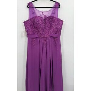 Plus Size 22 2X Gown Purple Chiffon Maxi Long Applique Sweetheart Party Prom NEW